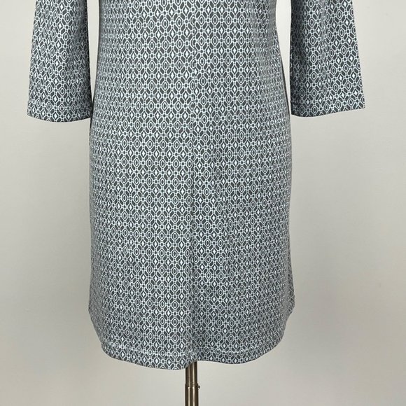 Tyler Boe Cindy Dress Inverted Pleat Blue Gray Geo Print Pockets Medium - Picture 8 of 12